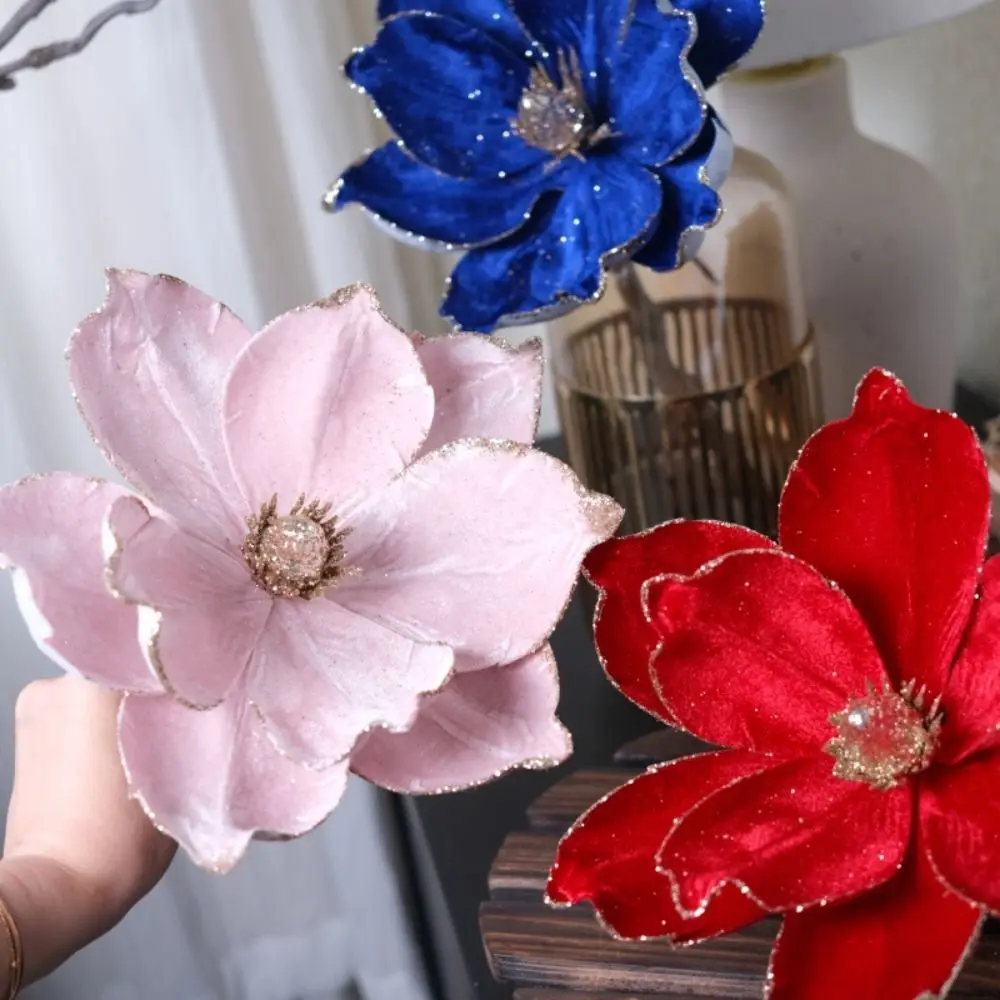 هدايا عيد الميلاد البونسيتة الاصطناعية بريق زهرة 21 سنتيمتر الترتر ثلاثية الأبعاد محاكاة ماغنوليا شجرة عيد الميلاد الديكور الفانيلا #1