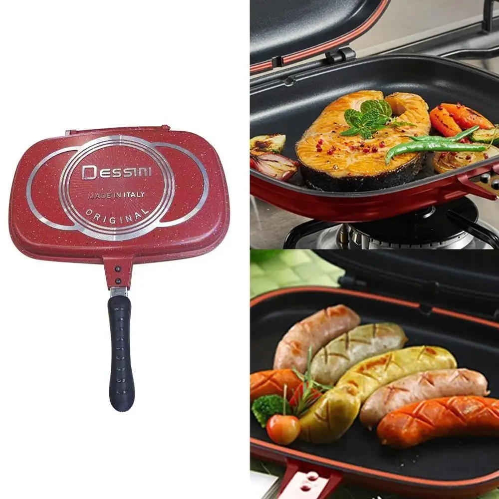 32Cm Double Sided Frying Pan Non-Stick Barbecue Tool Cookware Grill Frying Pan Injection Molding Home Cooking Kitchen Supplies