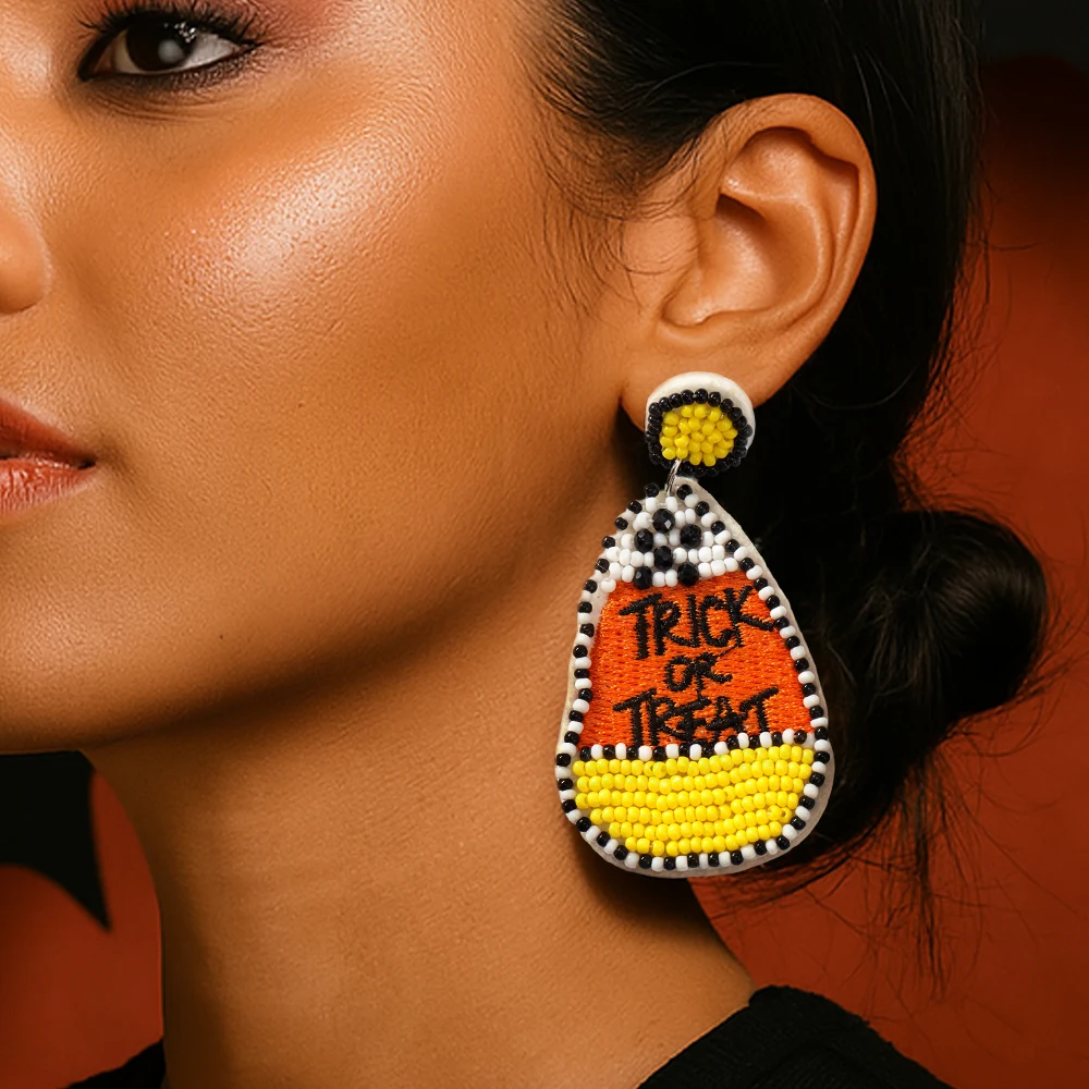 

1 Pair Water drop earrings Halloween candy corn beaded pendant jewelry handmade seed beads for women holiday costume gifts