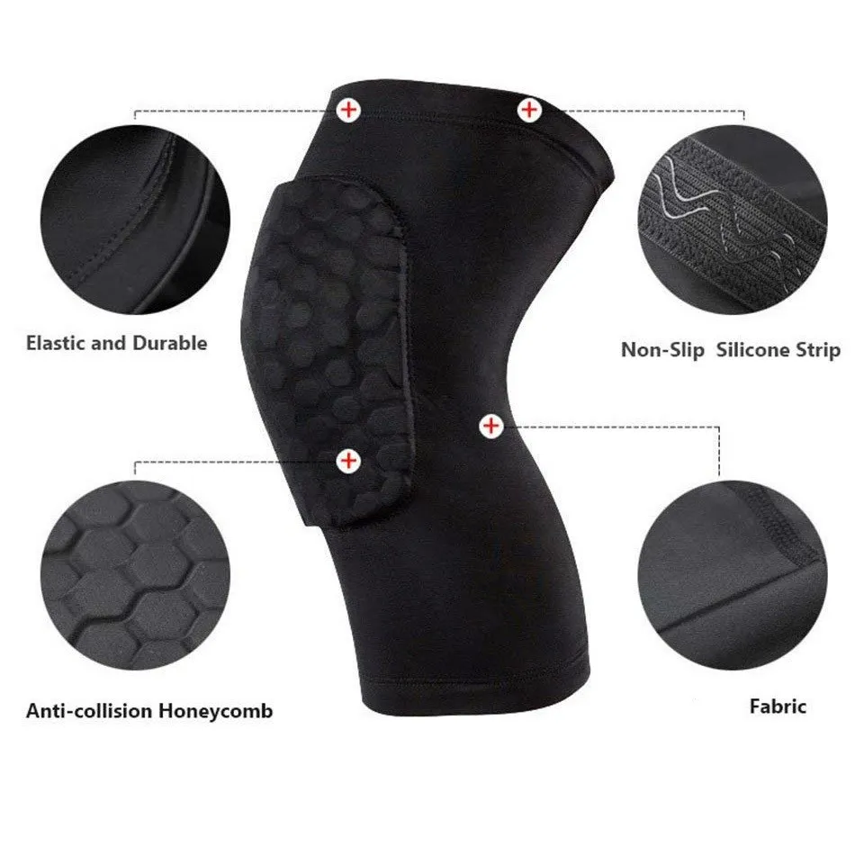 WOSWEIR 1PC Honeycomb Basketball Knee Pads Short Design Compression Leg Sleeves Kneepad Volleyball Protector Brace Support