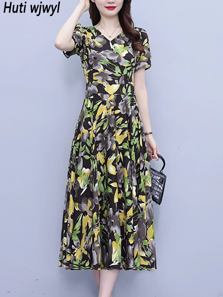 

Женское облегающее платье миди, Элегантное Длинное платье с цветочным принтом и коротким рукавом для выпускного вечера, летнее повседневное пляжное платье в стиле бохо, 2024