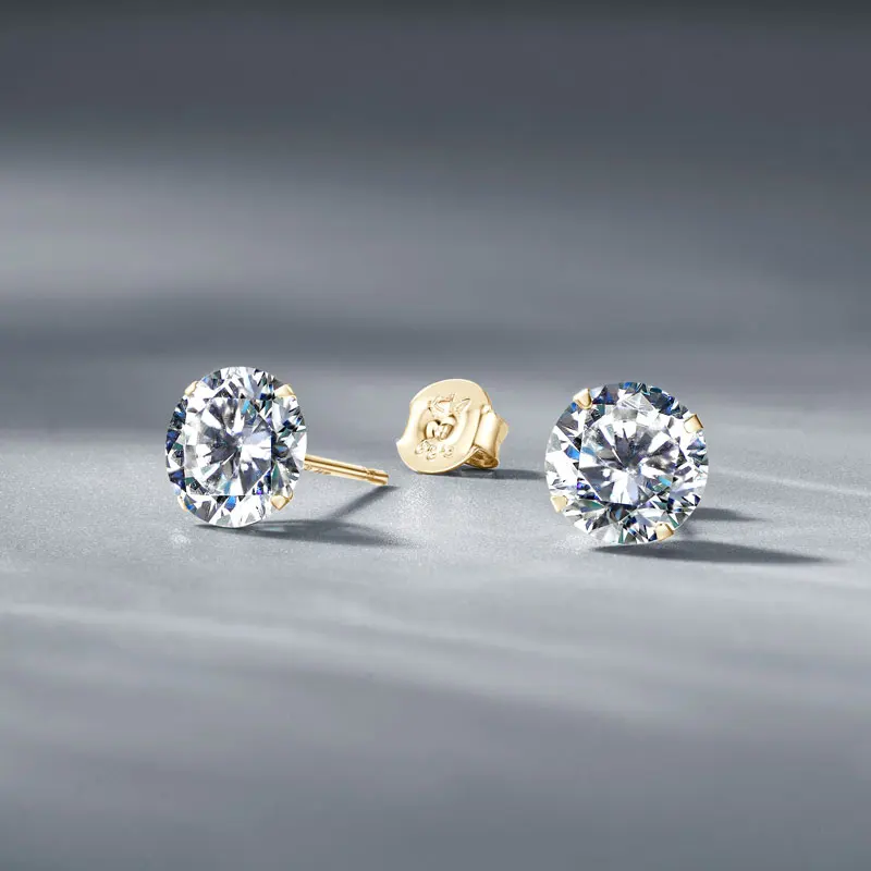 Anziw Solid Gold 14K Earrings Classic 3mm/4mm/5mm/6mm D Color Round Cut Moissanite Stud Earrings for Women Men Jewelry Certified - view 5