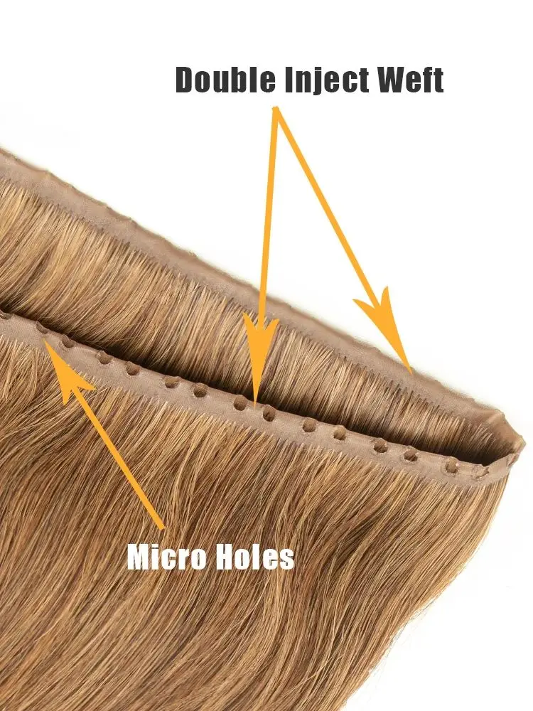 SPIKFN ダークカラー インビジブル ダブルインジェクト XO ホール ウェフト 人毛エクステ ツインタブ ウェフトヘア ナチュラルストレート プルスルー
