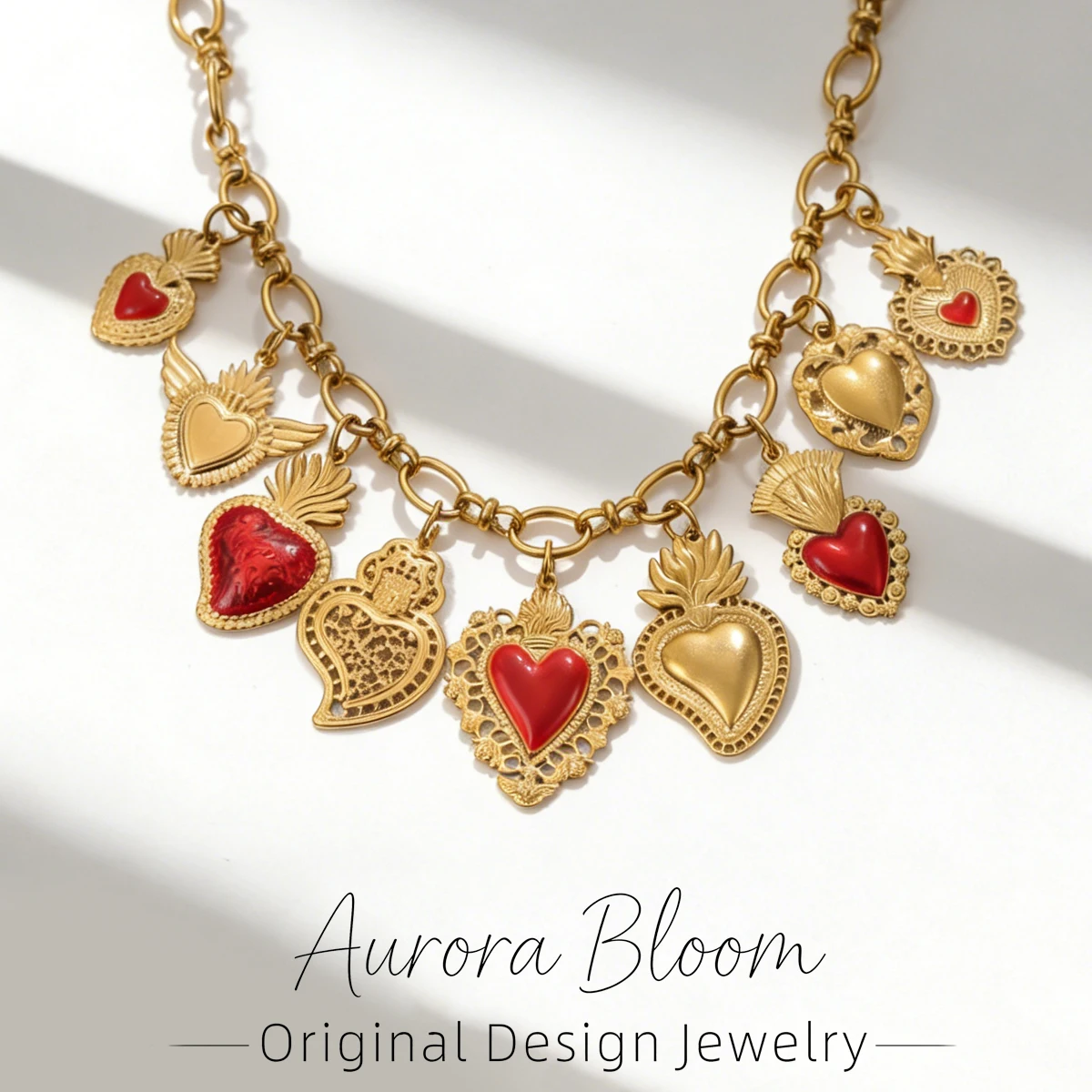 

AURORA Trend Red Enamel Heart Pendant Necklaces For Women's Jewelry Fashion Choker Necklace 18K Gold-plated Jewelry Accessories