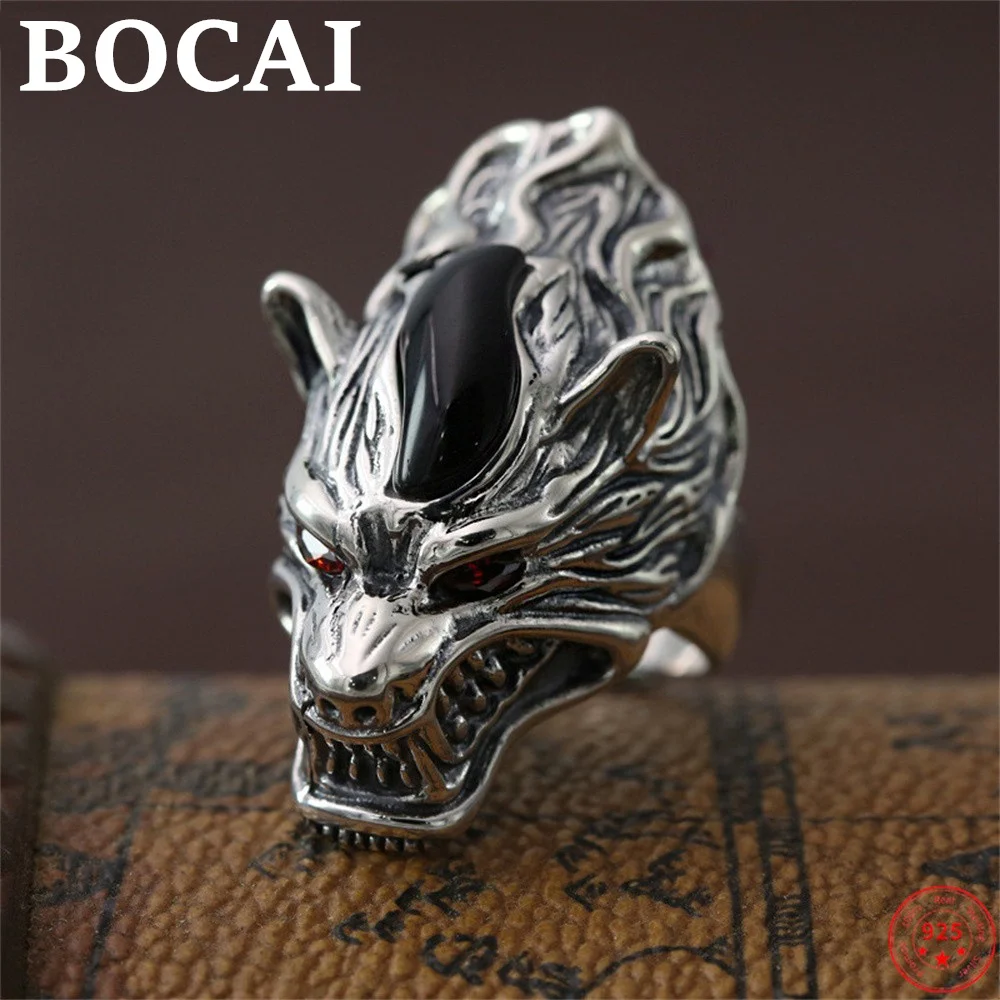 

BOCAI S925 Sterling Silver Rings for Men 2023 New Men's Fashin Evil Wolf Legend Agate Hand Ornaments Pure Argentum Jewelry