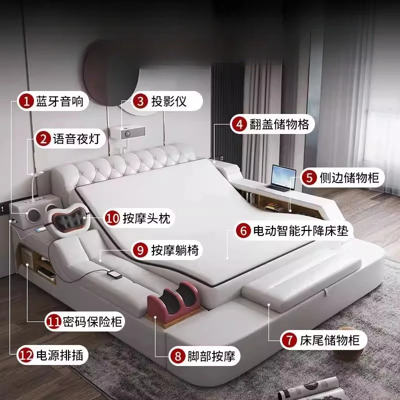 Factory Direct 2026 master bedroom modern simple leather double intelligent multi-functional massage electric storage wedding