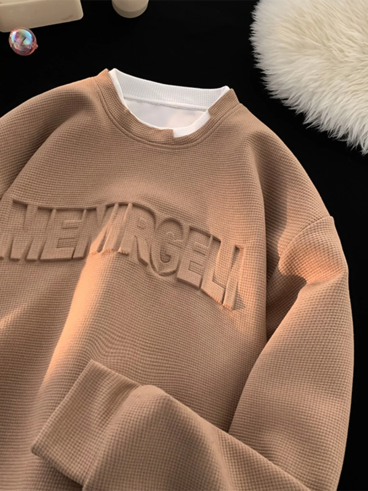 

Мужская толстовка с круглым вырезом, весенне-осенняя, в клетку, модный бренд, крутой комплект из двух предметов (имитация), повседневный, свободный крой, немнущаяся ткань