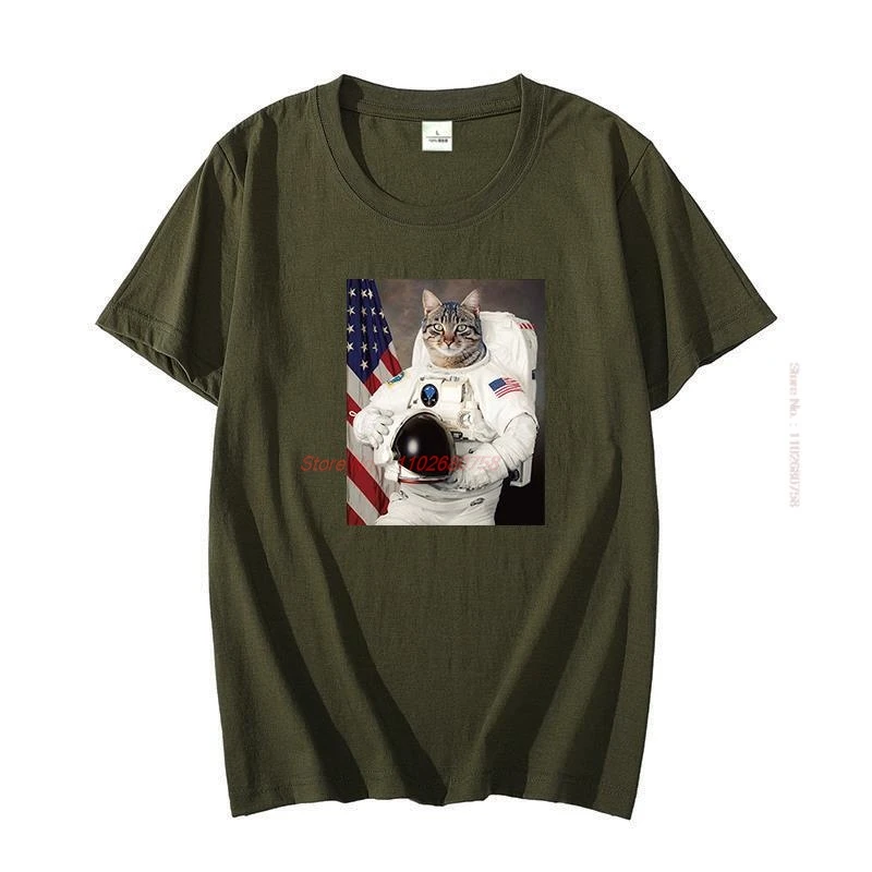 Cat Space Explorer Funny Graphic T Shirts Astronaut Shuttle Rocket Cat Pet Animal Cotton men's Short Sleeve t-shirt Mens Clothes