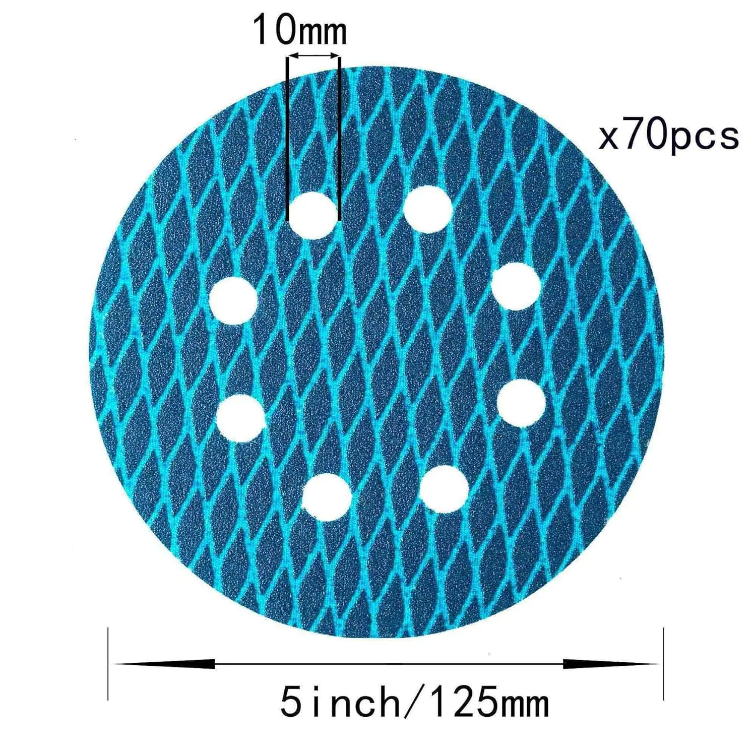 70 PCS Orbital Sander Sandpaper 5 Inch 8 Hole Sanding Disc Hook Loop Pads Sand Paper Blue Aluminum Oxide Anti Blocking Rhombus