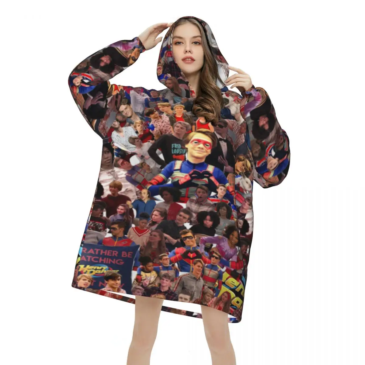 Captain Henry And Kid Danger  Blanket Hoodie Wearable Blanket Oversize with Pocket Warm Sleeping Bag Soft Cozy Onesie