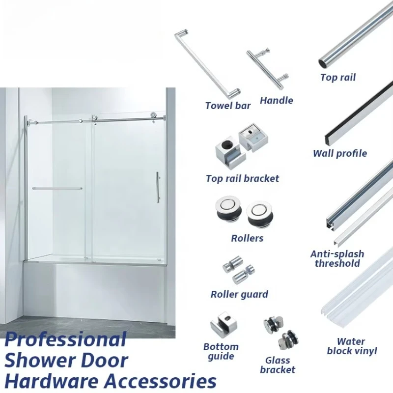 

Заводская черная безрамная направляющая из нержавеющей стали, винтовая ручка, роликовый раздвижной полный комплект, фурнитура для душевой двери без стекла