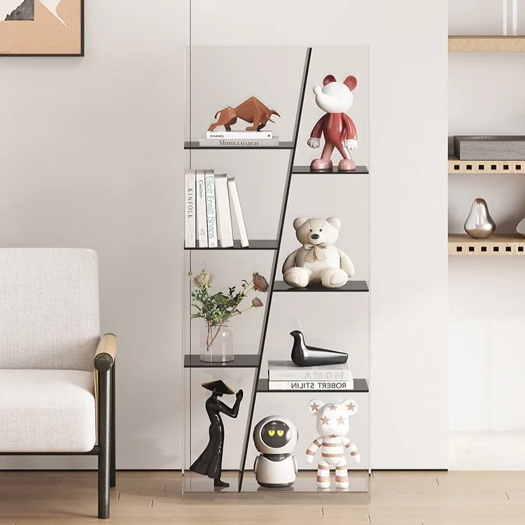 Light luxury living room home floor transparent shelf figure display shelf small bookshelf storage picture book solid wood frame