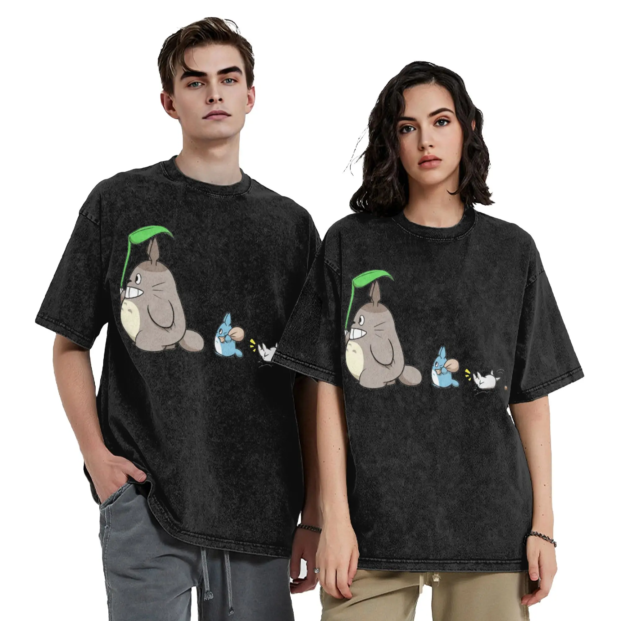 Washed T Shirt Totoro-Miyazaki Anime Hip Hop Retro T-Shirt Harajuku  Streetwear Short Sleeve Summer Tops Tee Shirt Men Women