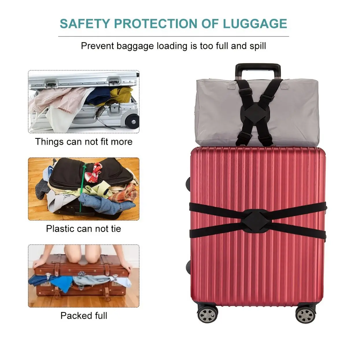 Multifunctional Luggage Strap, High Elastic Adjustable Luggage StrapTravel Accessories With Buckles For Baggage Handbag