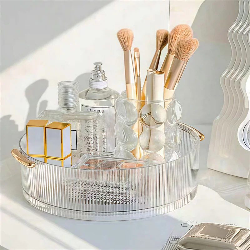 360 °   Organisateur de maquillage en acrylique Transparent rotatif, boîte de rangement d'outils cosmétiques, organisateur de pinceaux de maquillage, paniers de rangement