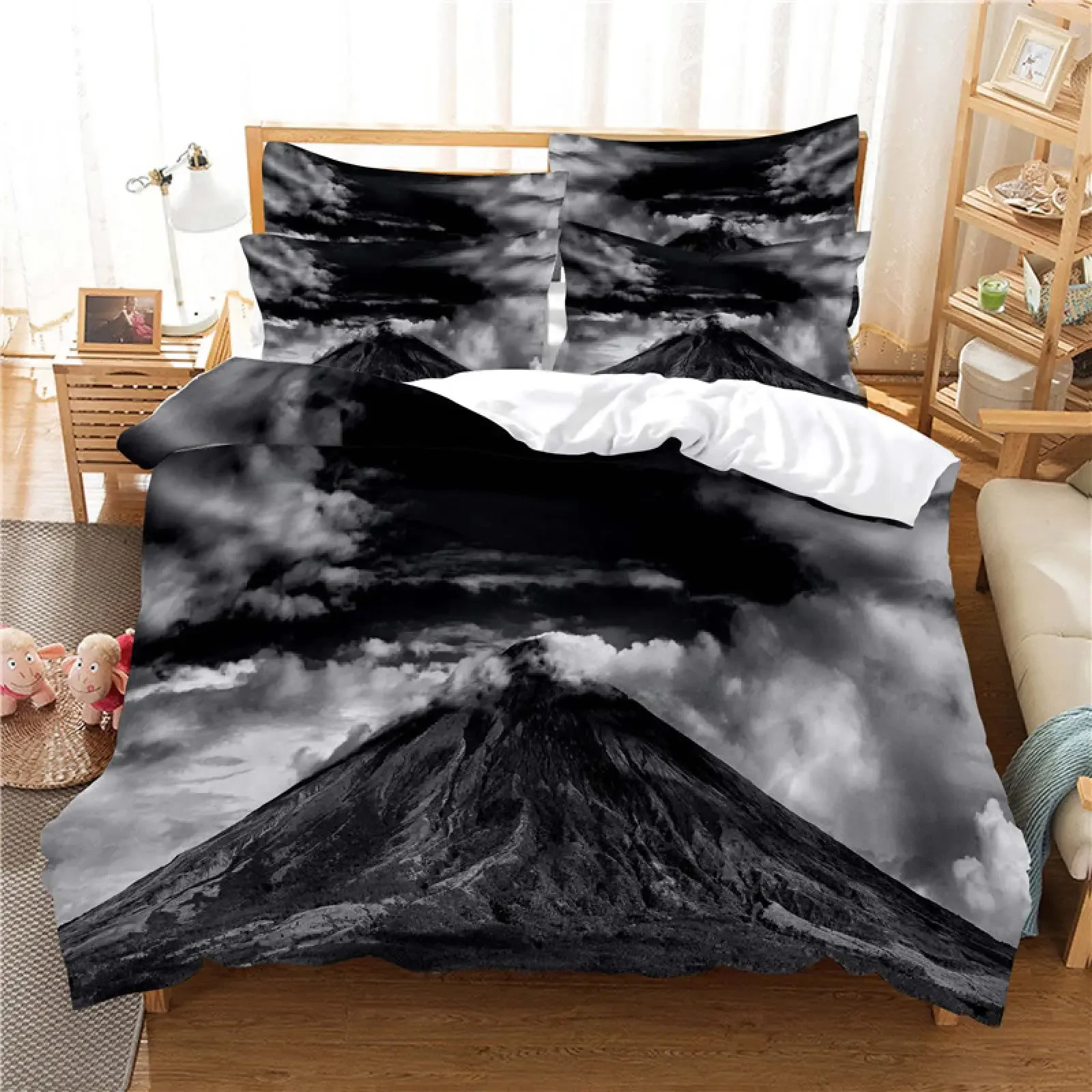 Volcano Eruption Disaster Printed Duvet Cover Pattern Red Yellow Lava Duvet Cover for Adult Boys Men Teen Bedroom Decorations