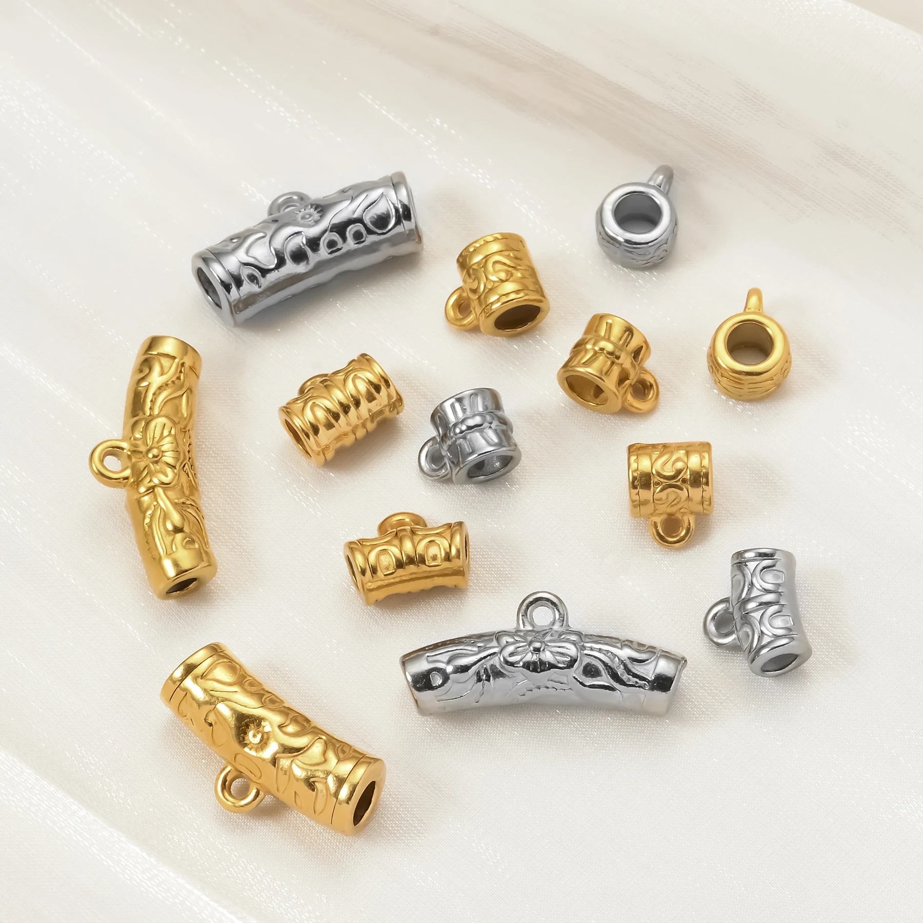 6 Stück/Set, Abstandshalter-Perlen aus Edelstahl, Ösen-Perlen, Röhren-Perlen mit Schlaufe zum Basteln von Halsketten, Armbändern und Schmuckstücken. – Detail 5