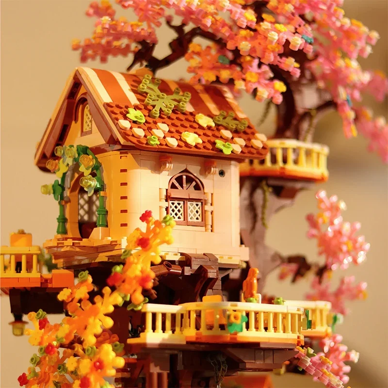 2 IN 1 Fiore Albero Casa Building Blocks Luci Modello City Street View Mini Mattoni assemblati Giocattoli per bambini Ragazze Regali di Natale