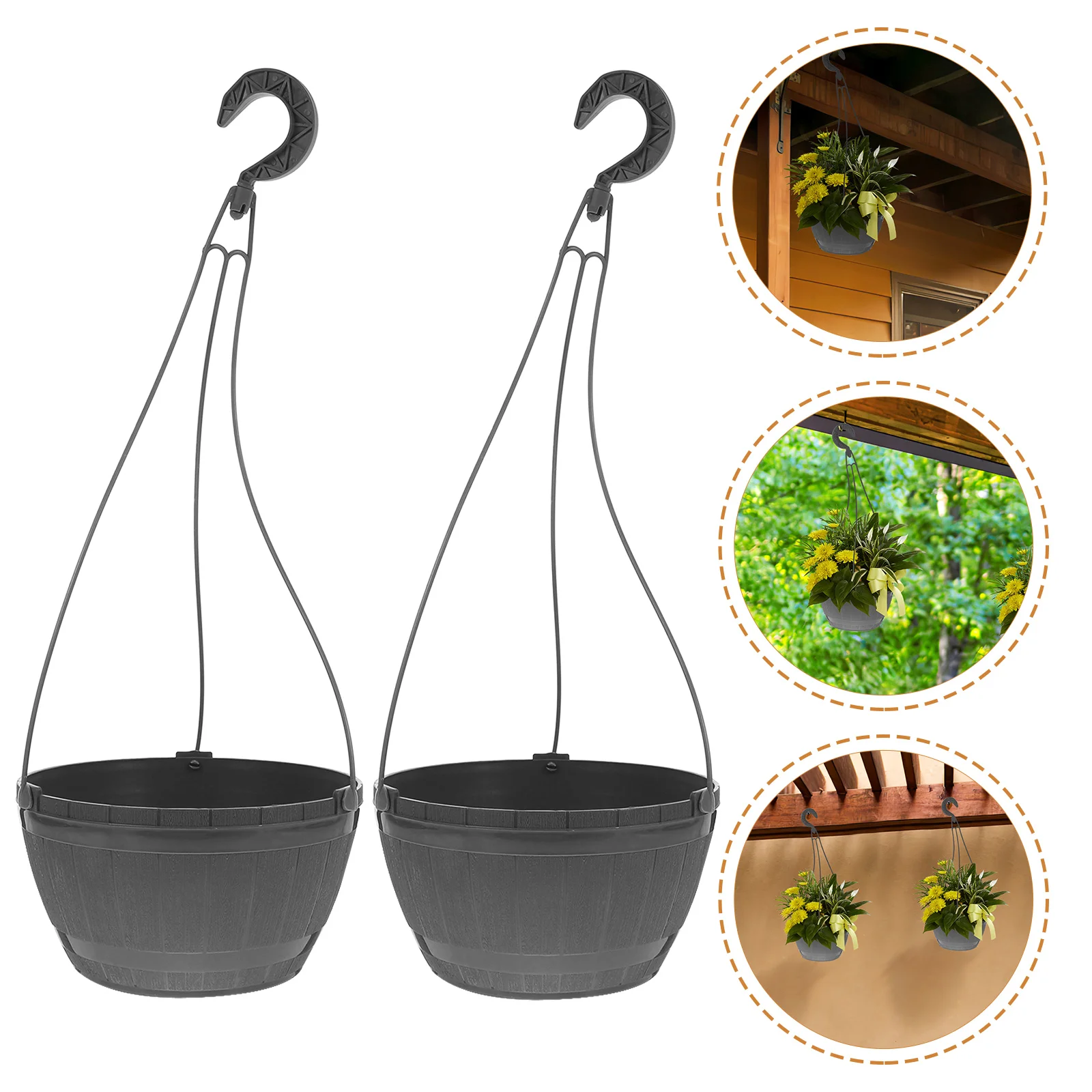 

Wooden Barrel Pattern Hanging Basin Flower Pots Plastic Chlorophytum Wall Plant Holder Pp Oval Planters Containers Small