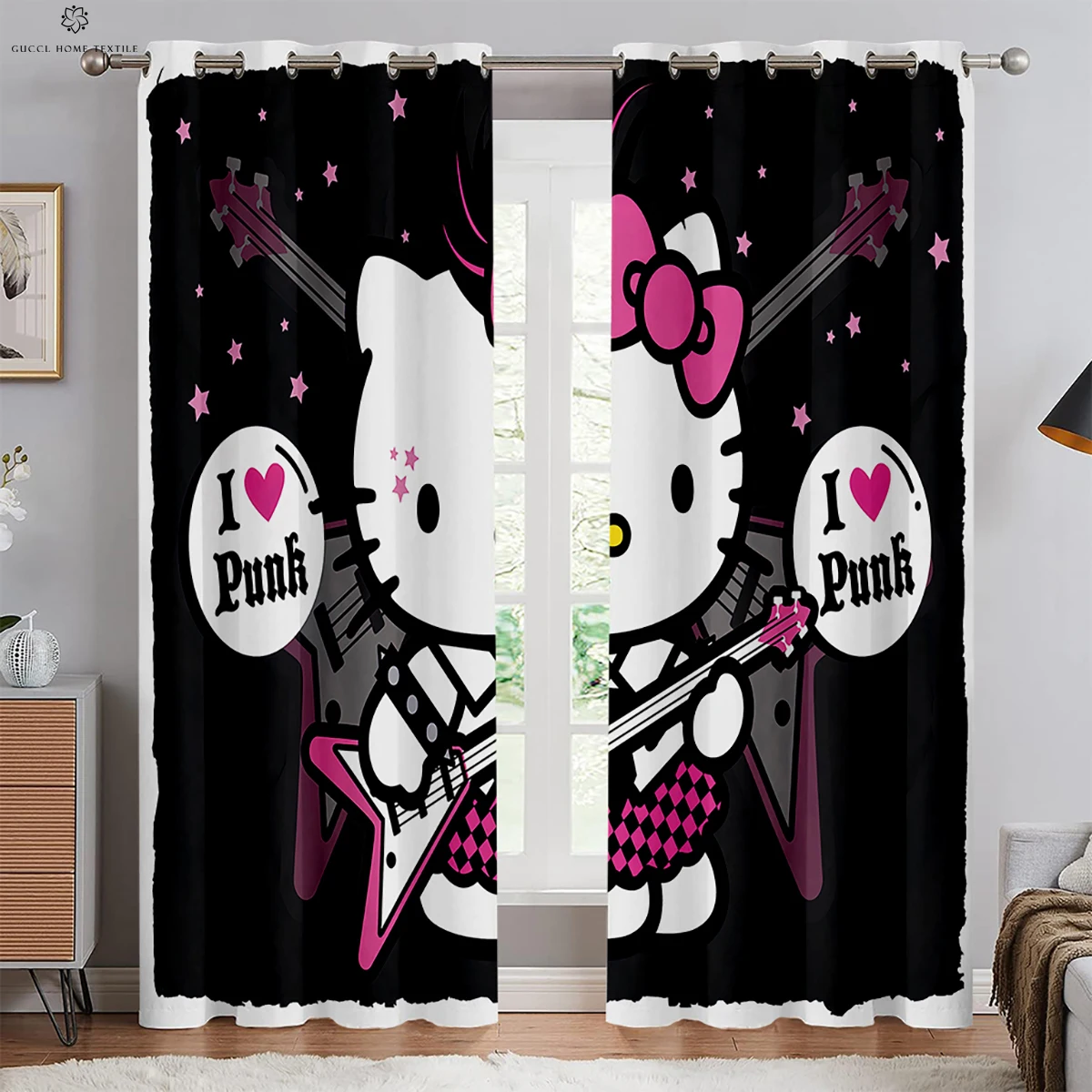 Window Curtains Pink Cute Cartoon Print Curtains Children's Room Rod Pocket Curtains Bedroom Living Room Study Kitchen Curtains