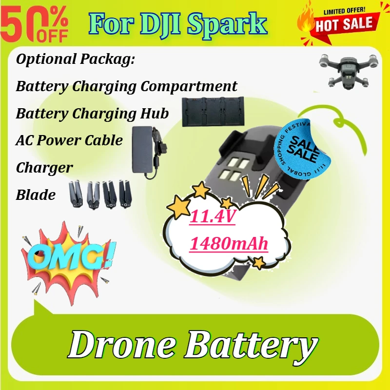 High Quality 11.4V 1480mAh Drone Battery for DJI Spark Drone UAV Upgraded Replacement Intelligent Flight Battery Drone Accessory