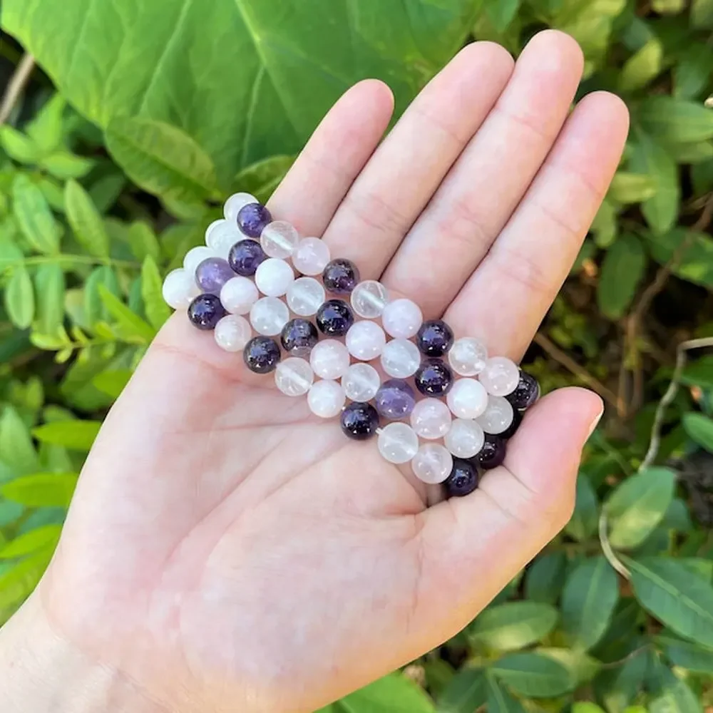 Crystal Healing Bracelet Amethyst Clear Quartz  Rose Quartz 8 mm Round Healing Crystals (Stretch Bracelet, Gemstone Bracelet)