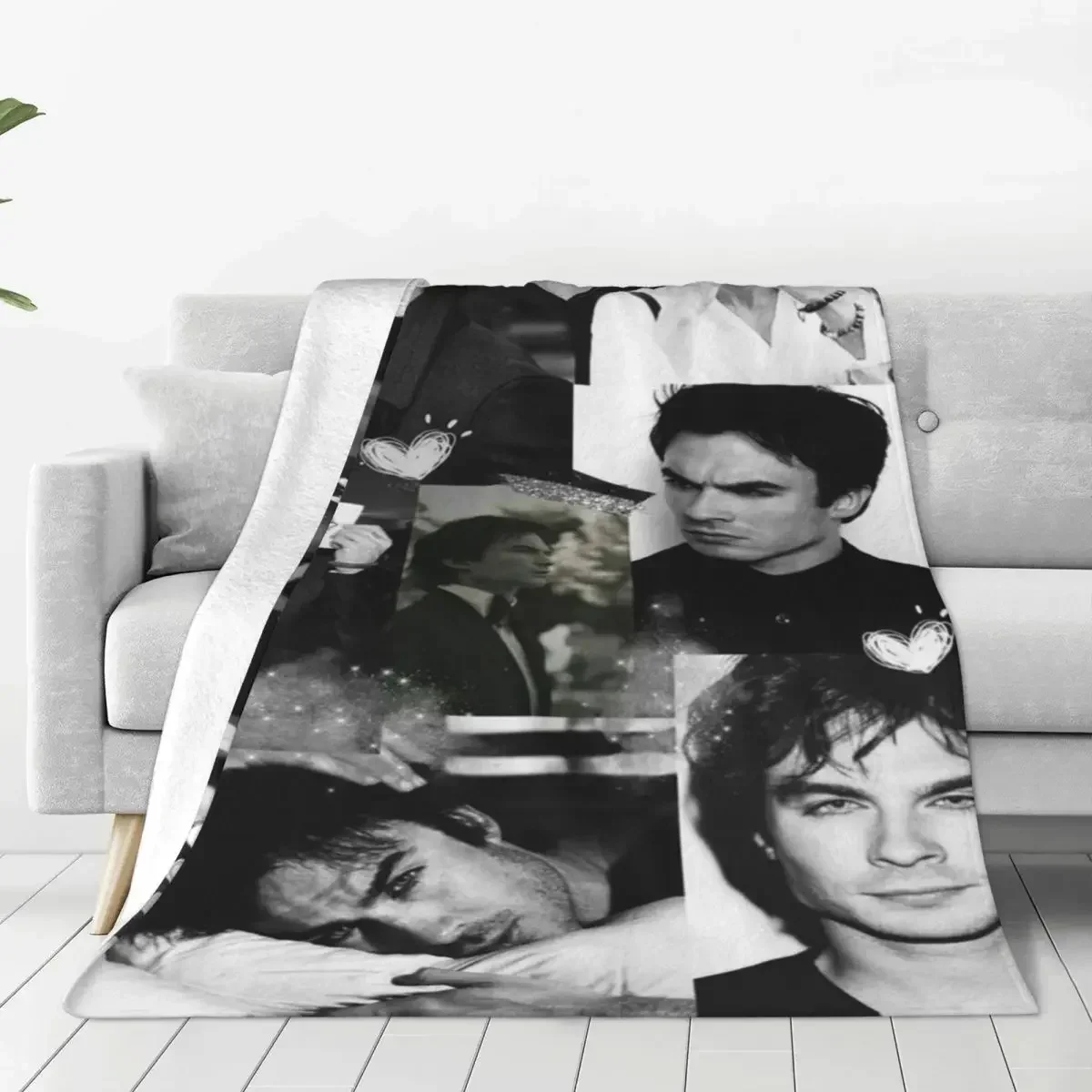 

Damon Salvatore The Vampire Diaries Plaid Blankets Sofa Cover Fleece Winter Throw Blanket for Bed Couch Bedding Throws