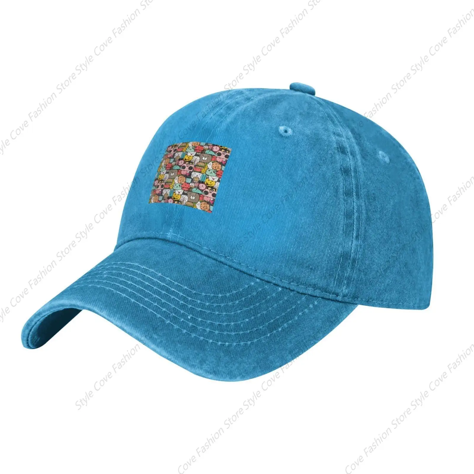 Hand Drawn Animal Graffiti Pattern Trucker Hat Fashion Men Women Baseball Cap Adjustable Washed Denim Hat Breathable Hip Hop Hat