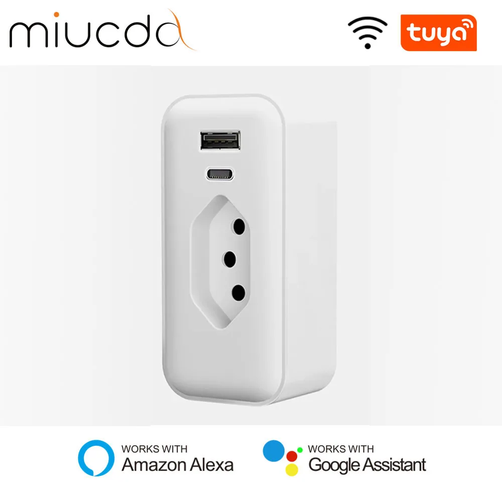 MIUCDA Tuya WiFi Brazil Smart Plug 16A/20A With USB Type C Power Monitor APP Remote Timing Control Works With Alexa Google Home