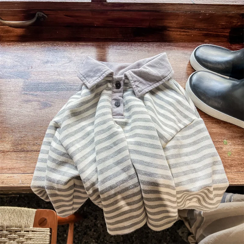 

New Autumn Korean Style Baby Boys Striped Shirts Long Sleeve Casual Toddlers Kids Pullovers Tops Children Clothes