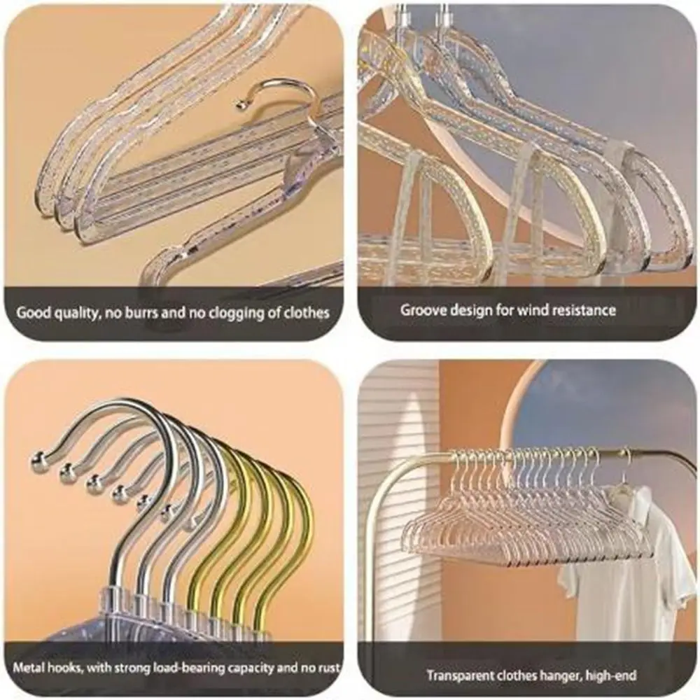 

10Pcs Thickened Transparent Glitter Hangers Non-marking Non-slip Clothes Drying Rack Space Saving Non-scratch Trouser Rack