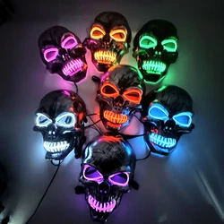 Halloween Horror Skull Head Mask, Cosplay, Esqueleto, Disfarce, Máscara de LED Luminoso, Brilhando no Escuro, 10 Cores