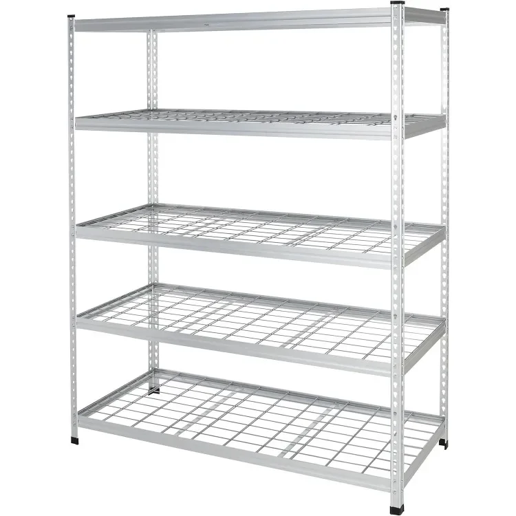 Heavy Duty Storage Shelving Unit, Double Post, 5 Shelf, High-Grade Aluminum, Silver, 60 x 24 x 78 Inch