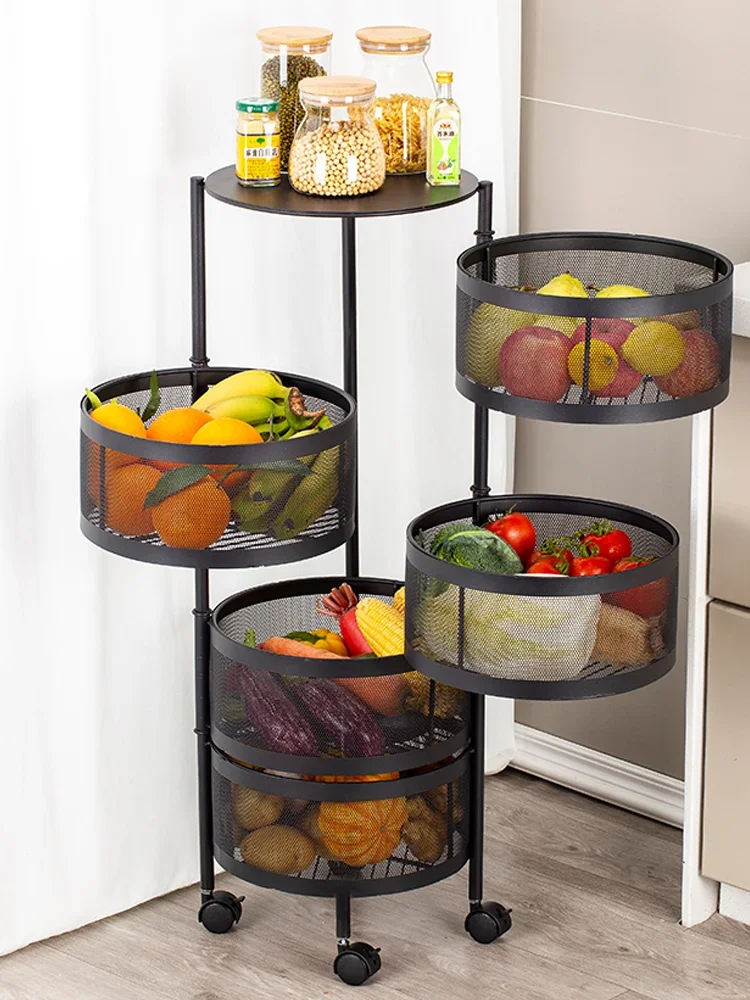 Kitchen Vegetable Shelving Multi-layer Floor Round Rotating Vegetable Basket Fruit Storage Basket for Household Items