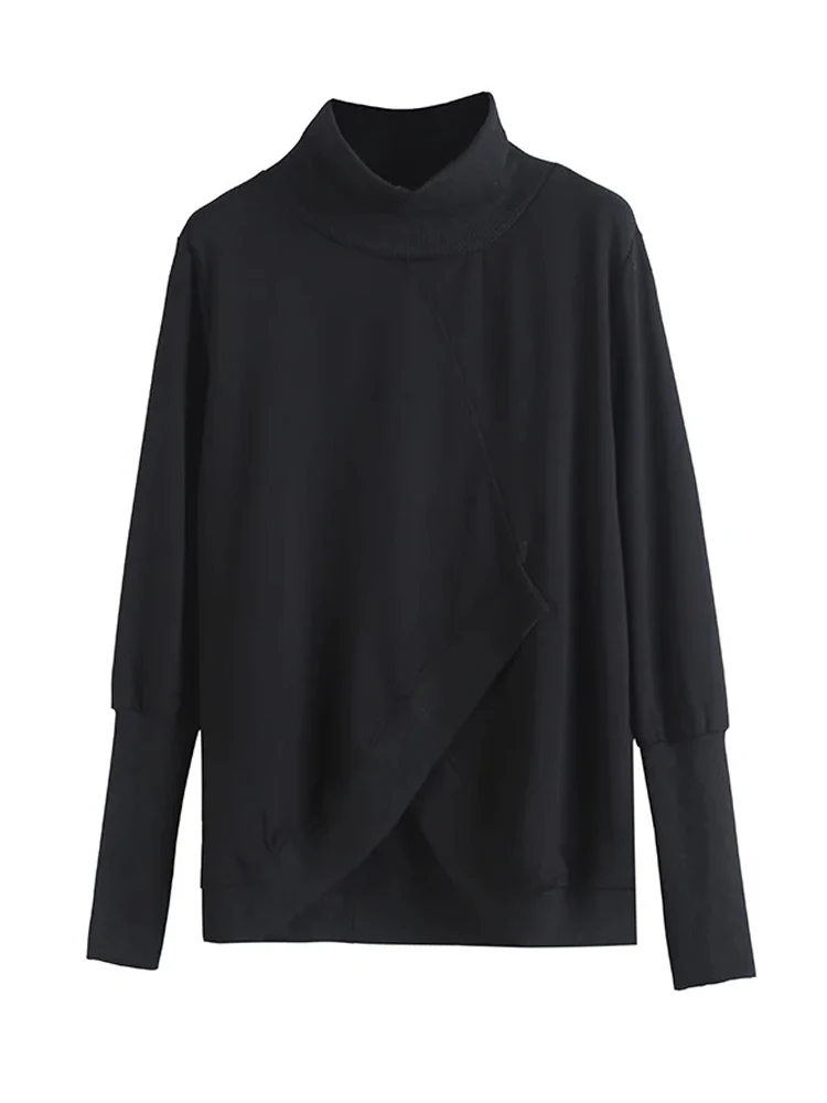 Amaxl UluE European Fashion 2024 Autumn Womens Black Turtleneck Design Tops Ladies Punk Casual Tee Shirts Loose Cotton Clothes