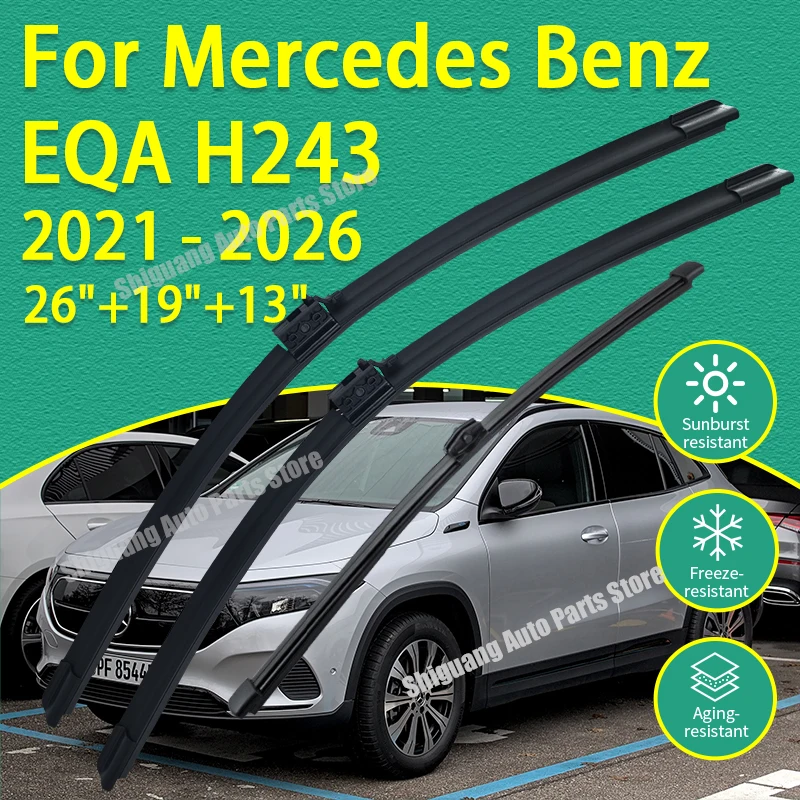 Scheibenwischer mit Silikonbeschichtung vorne und hinten für Mercedes Benz EQA H243 2021–2026 26 Zoll + 19 Zoll + 13 Zoll, Auto-Wischer-Windschutzscheiben-Windschutzscheibenblätter