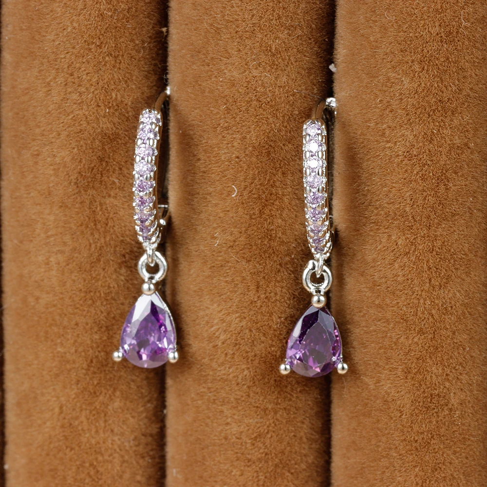 New Design Stainless Steel Small Hoop Earring for Women Colorful Zirconia Pendant Water Drop Piercing Earrings Fashion Jewelry