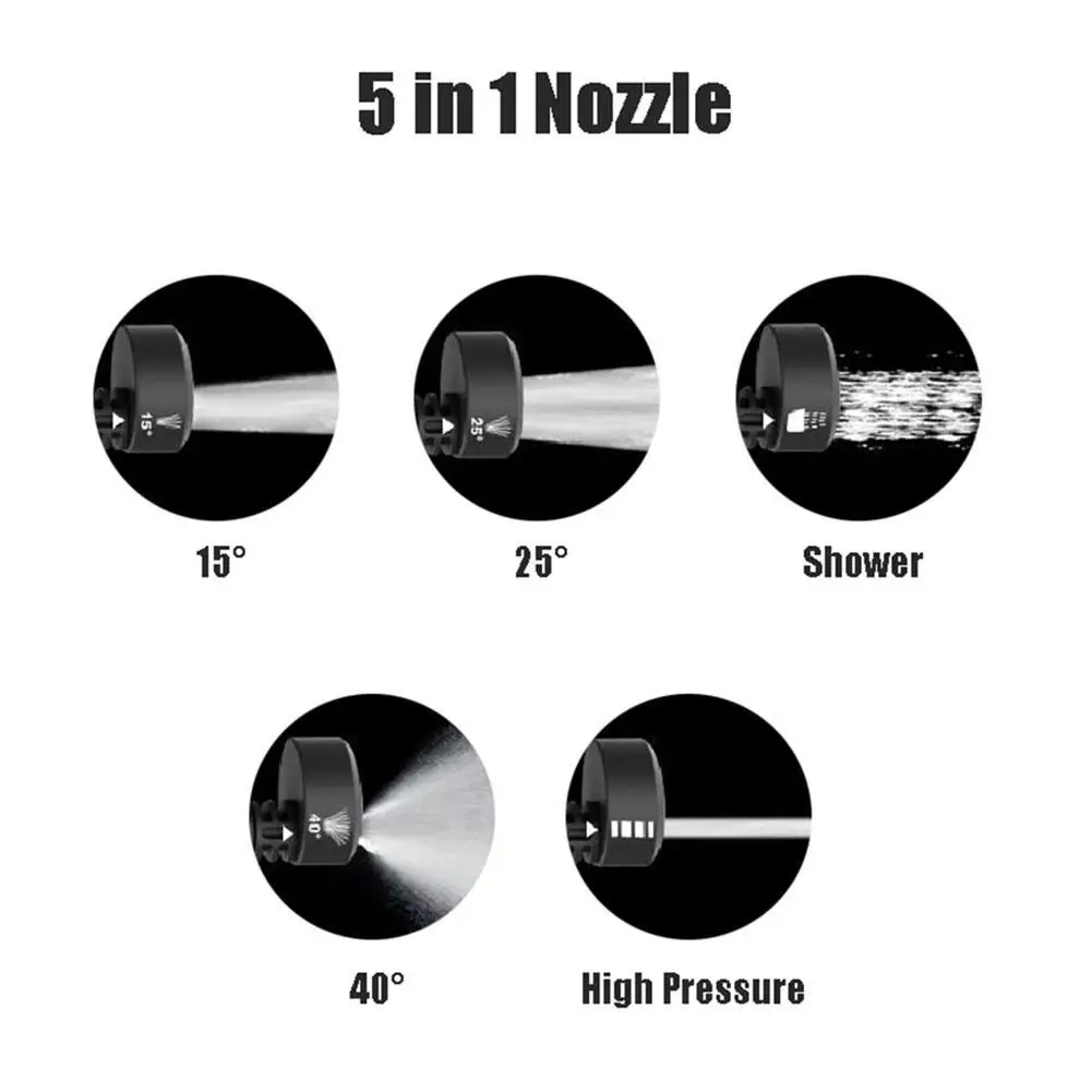 Versatile 6-in-1 Pressure Washer Nozzle Adjustable 3000 PSI Nozzle With 1/4\'\' Quick Connect Gun Adapter Hoses Car Wash