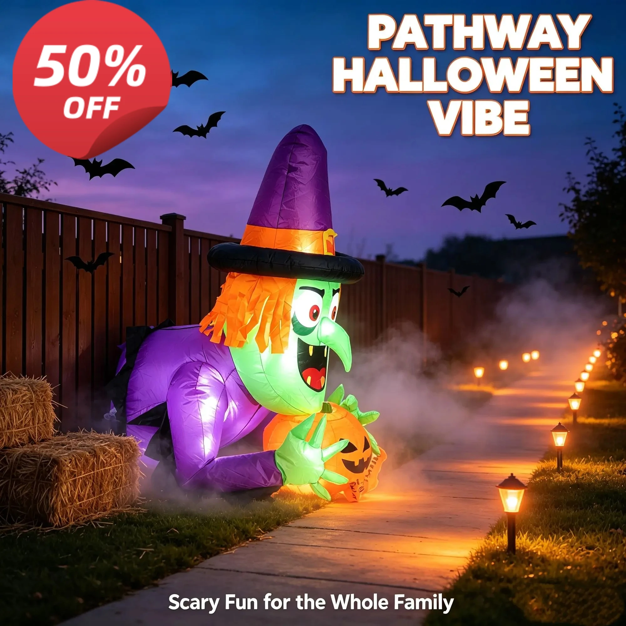 Halloween Giant Inflatable Decor with Built-in LED Lights, Thickened 210T Polyester Weatherproof Ornament with Powerful Blower, Fast Inflation for Yard, Lawn, Garden, Outdoor Holiday Party