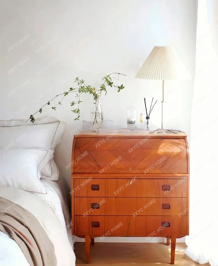 

Шкаф для секретаря из тикового дерева, откидной комод, винтажный средневековый шкаф для хранения косметики в спальне, боковой шкаф