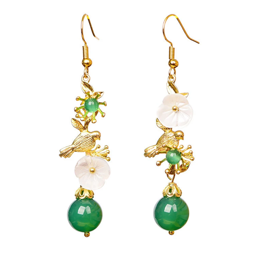 

Green Agate Earrings Teardrop Dangle Copper Hook Floral Vintage Blessing Jewelry Collection Festival Gifts