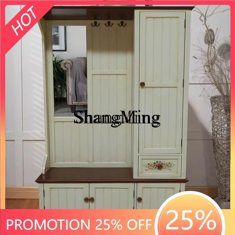 

SM new country clothes and hats entrance storage cabinet shoe stool cabinet vintage painted furniture door storage hanger