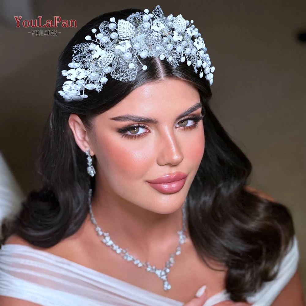 

YouLaPan Bridal Wedding Alloy Leaf Headband Pearl Hair Jewelry Banquet Party Hair Accessories Headdress Women Headwear HP923