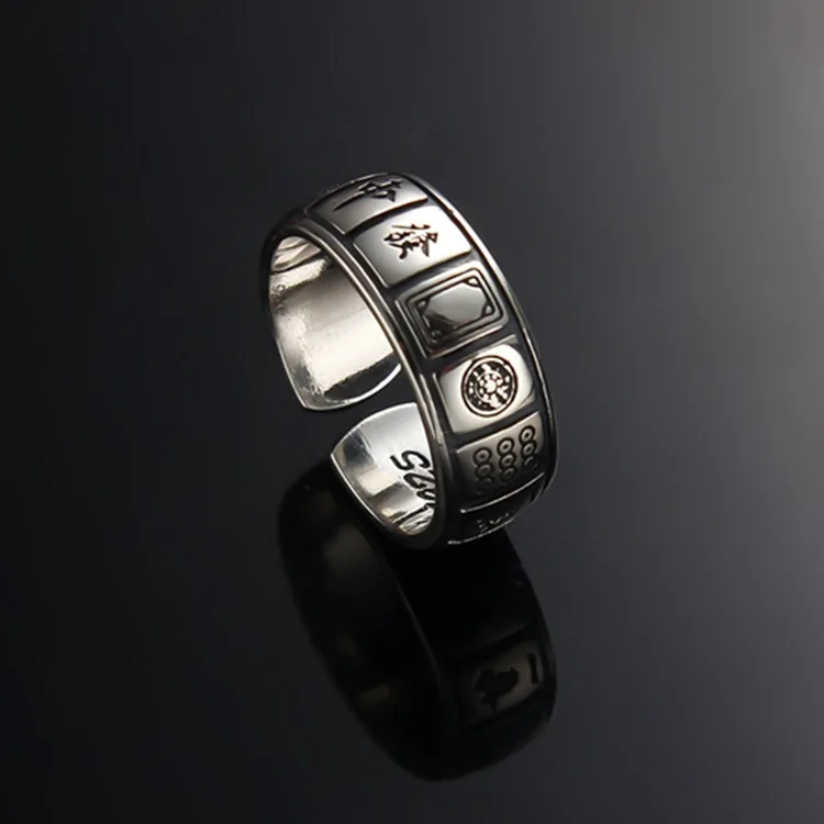 National trend sterling silver transshipment opening creative men's and women's trendy stylish god mahjong thirteen cymbal ring