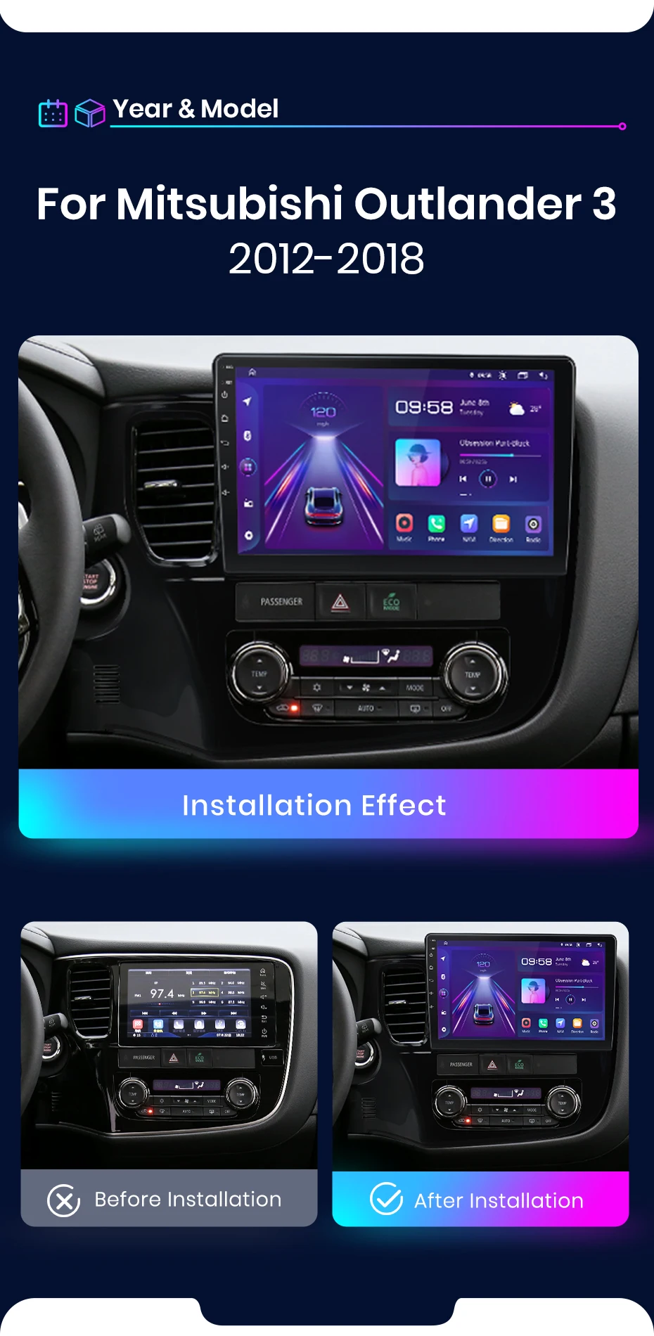 Junsun CarPlay Android Auto Autoradio für Mitsubishi Outlander 3 GF0W GG0W 2012–2018 GPS Intelligente Systeme Multimedia Autoradio – Detail 4