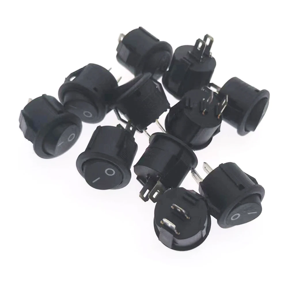 

100pcs 16mm ON OFF mini rocker switch red black SPST 2pin 250V 3A round boat shape switch embedded position copper