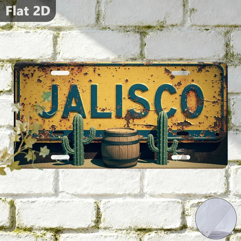 2D Flat, 1pc Vintage Jalisco Wall Decor Sign - Cactus & Barrel Metal Plaque Suitable for Cafe, Garage, Garden, Travel Souveni