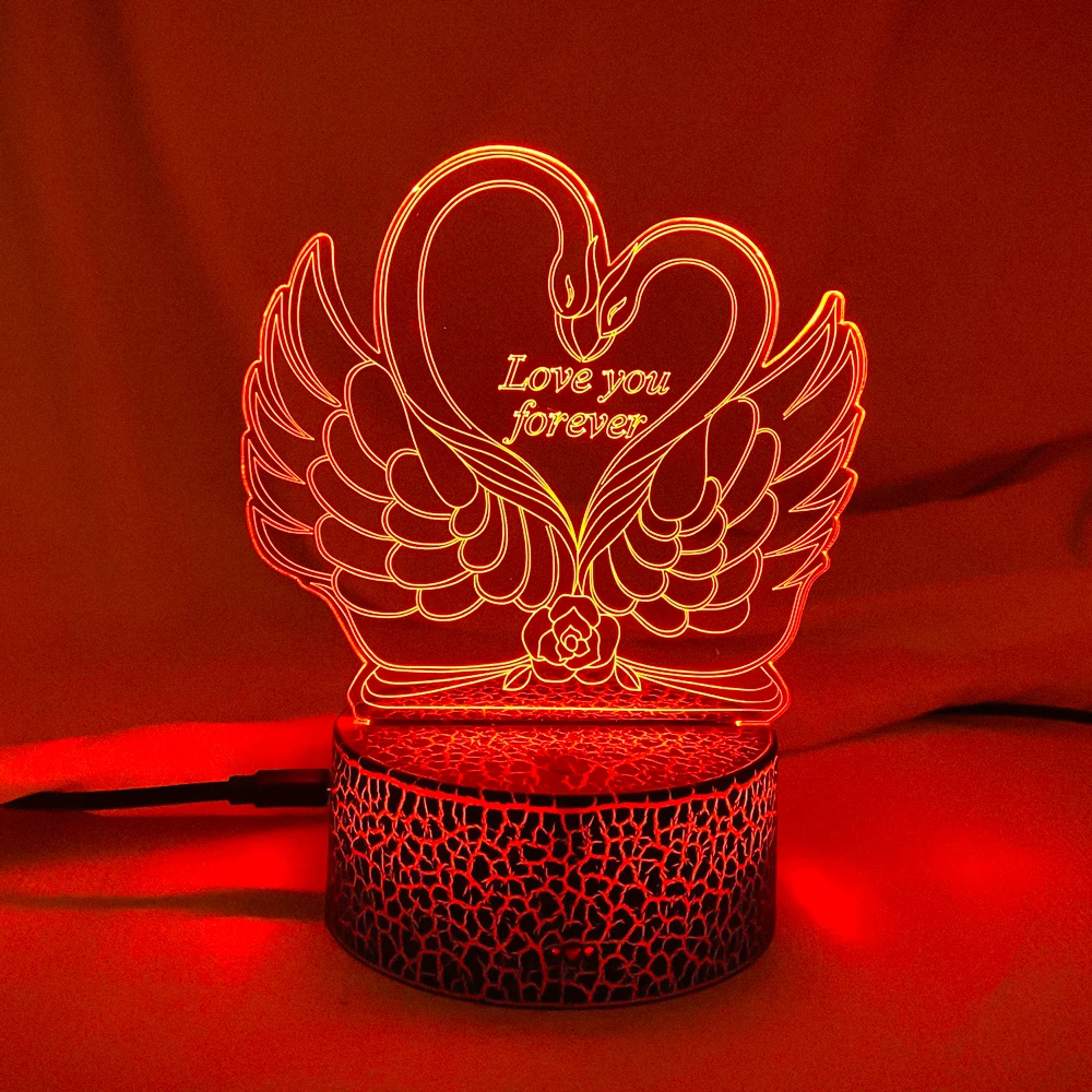 New Swan I LOVE YOU 3d Night Light with Heart Led Touch Switch Colorful Atmosphere for Home Decoration Light Table Lamp Bedside