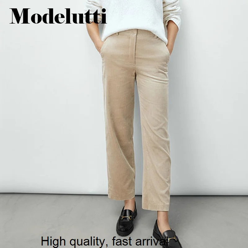 Spring 2023 New Autumn Fashion Corduroy Trousers Solid Color Straight-leg Pants All-match Simple Casual Bottoms Women