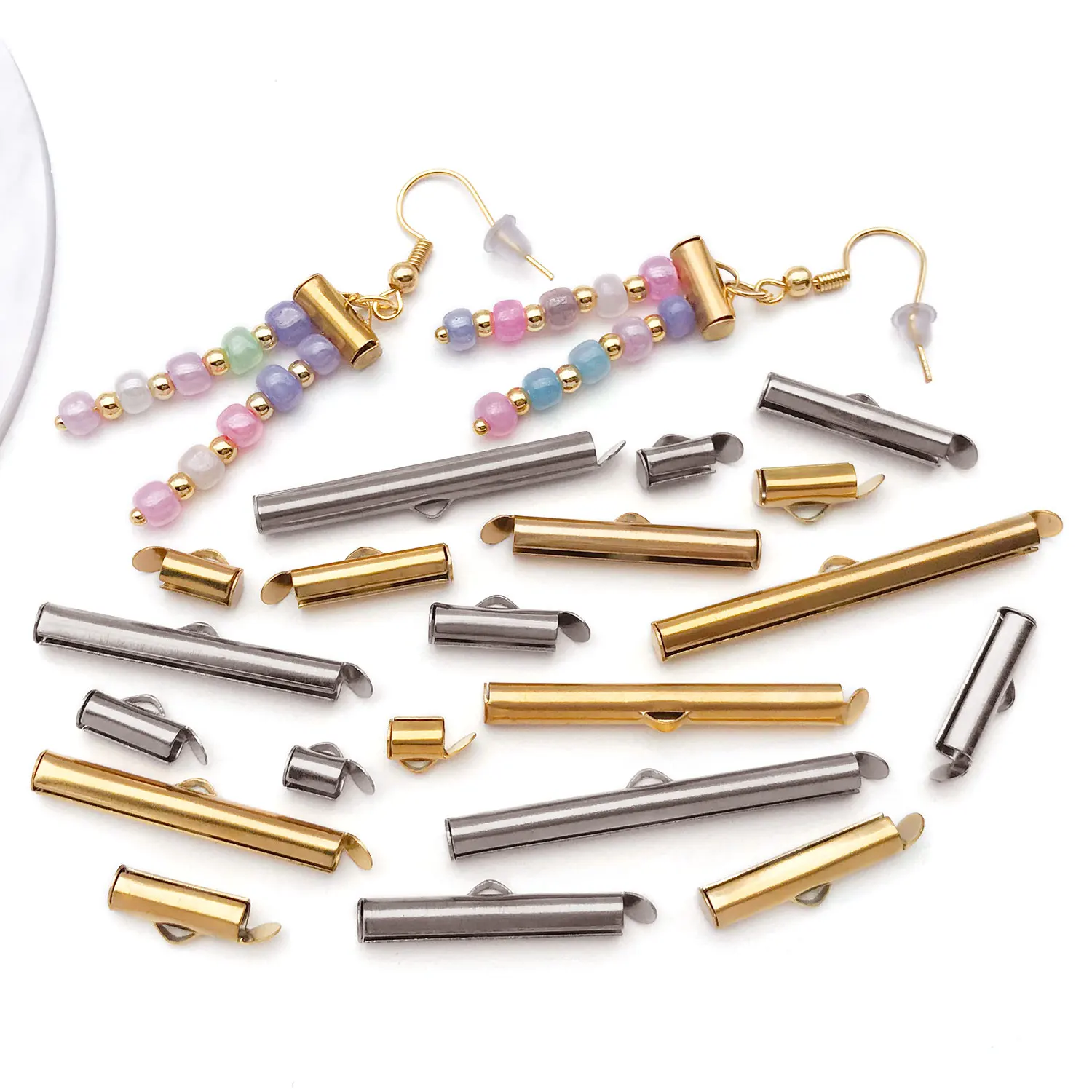 5 stücke Edelstahl Crimp End Kappen Slider Verschlüsse Rohr Slider End Kappen Anschlüsse Für DIY Schmuck Machen Zubehör